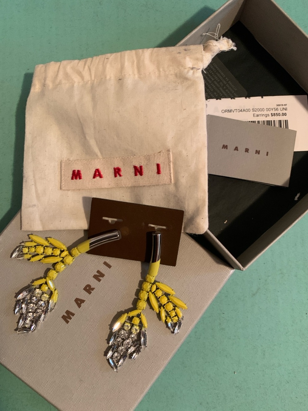 MARNI Strass Two-Toned Stone Branch Earrings